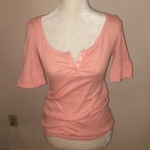 Peach ribbed Top with lace lined buttons